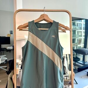 Tracksmith Green Tank with Diagonal Cream Stripe